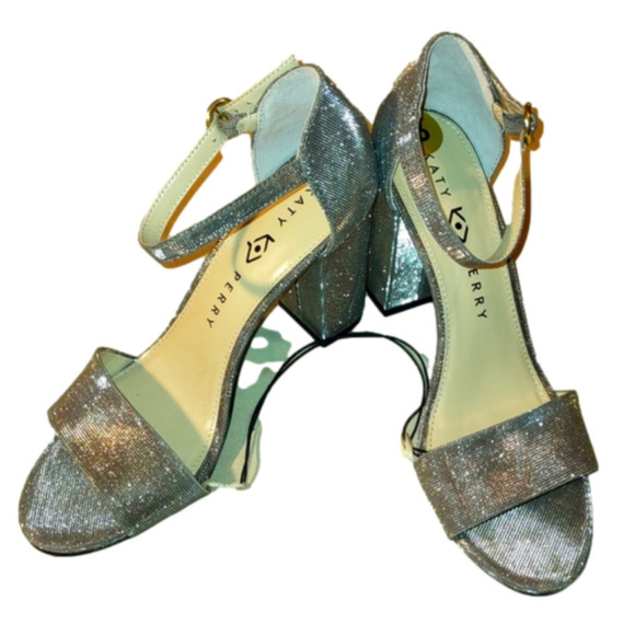 Katy Perry Champagne Gold Sparkle Heeled Sandals Size 8 - Picture 1 of 7